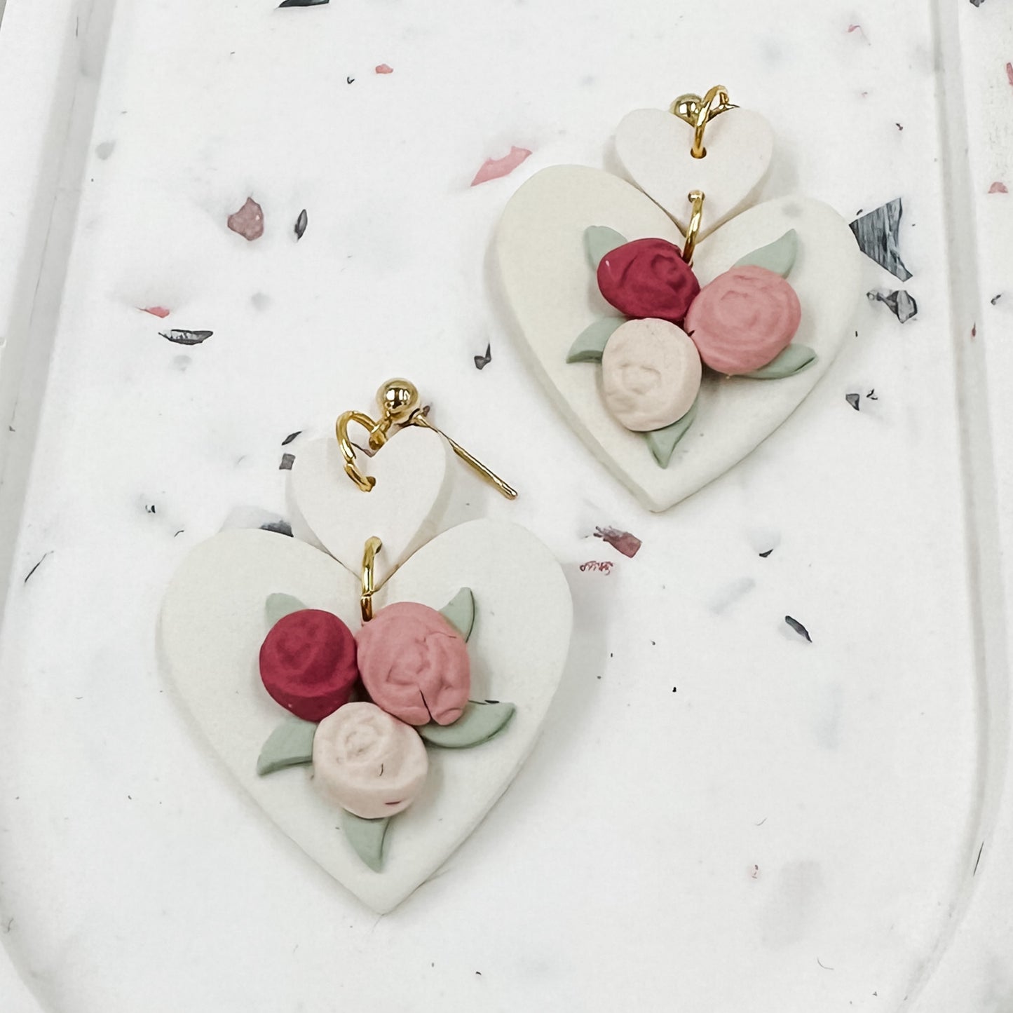 Floral Hearts - Pinks Polymer Clay Earrings